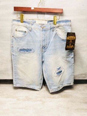 Akademiks Light Blue Distressed Denim Jean Shorts